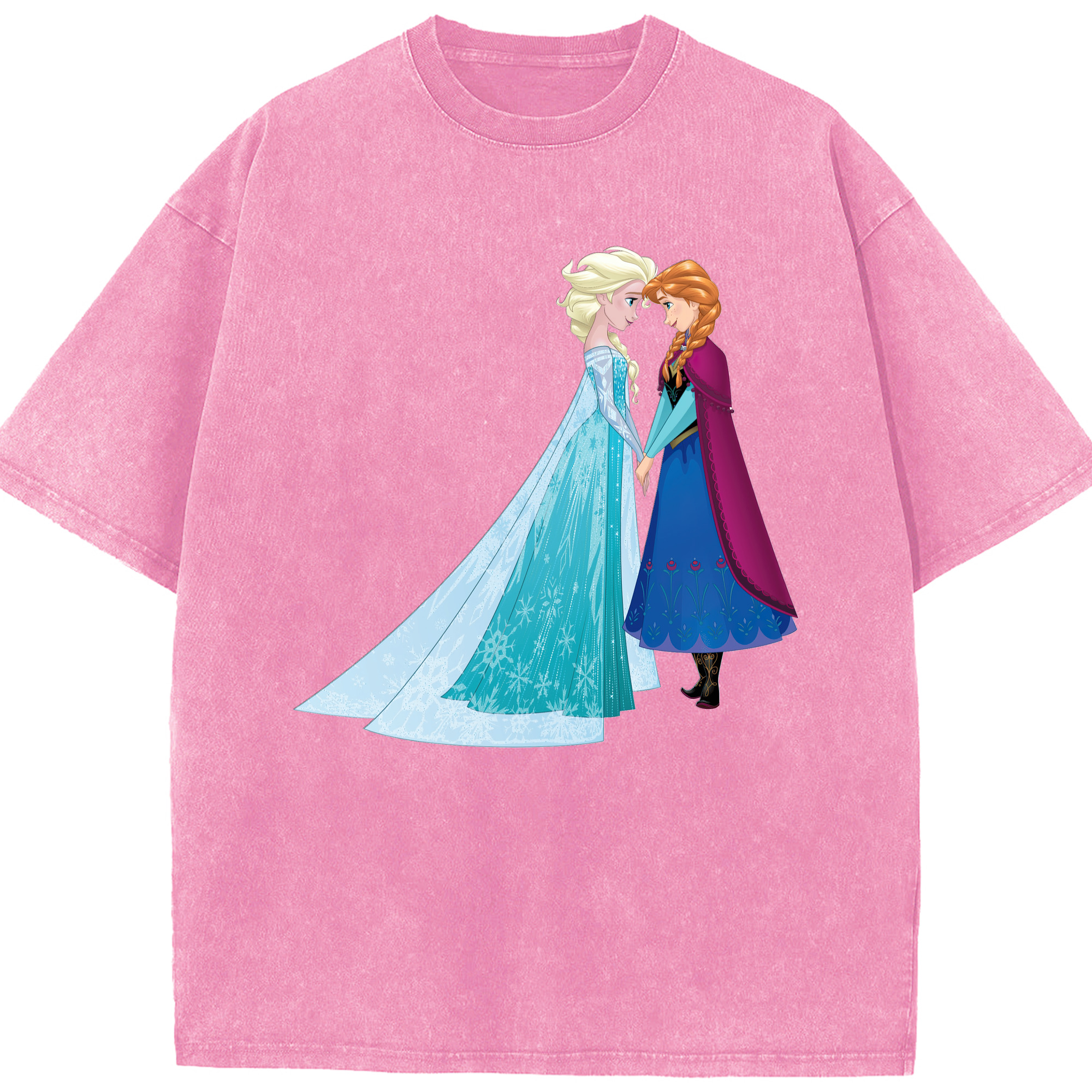 （画像用） アナと雪の女王 アンナ エルサ Frozen Anna Elsa 綿100% ヴィンテージ風 半袖Tシャツ（フロントプリント）